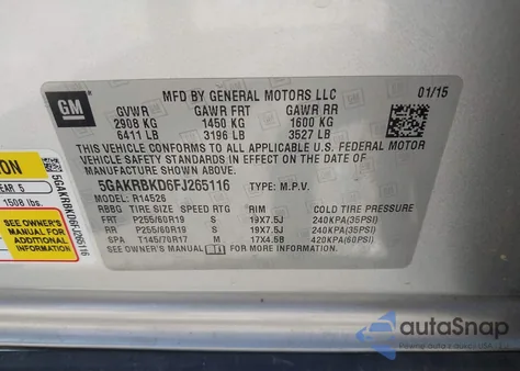 2015 Buick Enclave Leather из США, поврежденный, VIN 5GAKRBKD6FJ265116